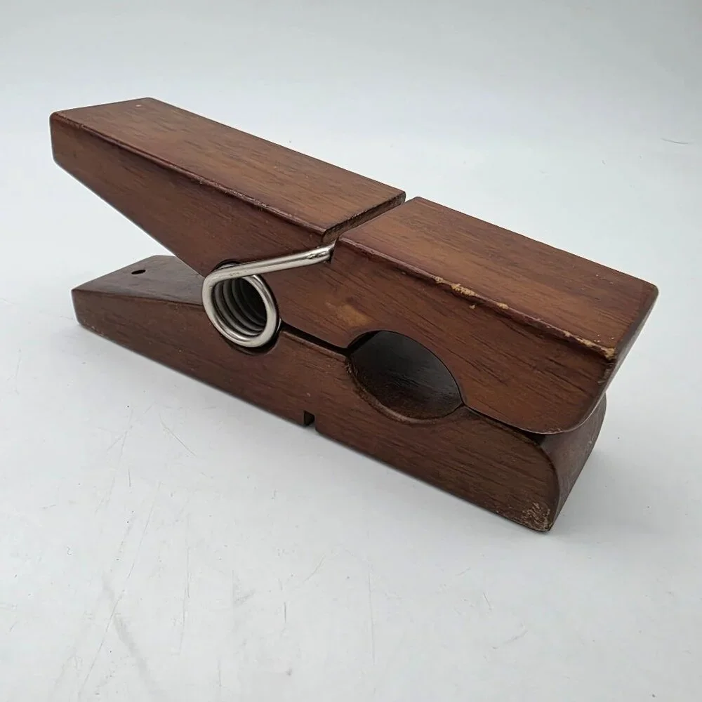 Large Wooden Clothespin Wall Hanging Decor Functional Spring Dark Brown Finish